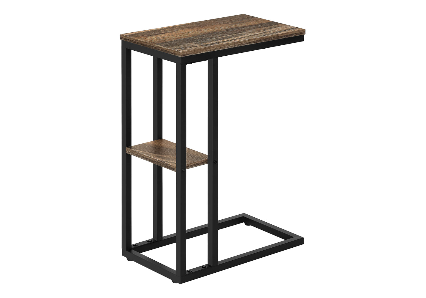 Rustic brown wood and black metal ctable with one shelf for stylish living room decor