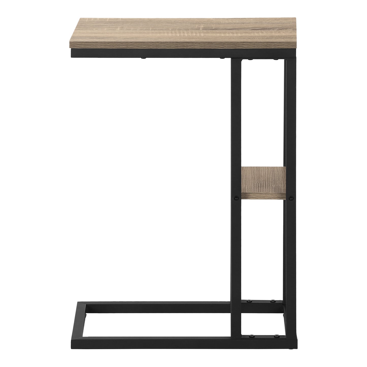 Cshaped end table with oakeffect top and black metal frame