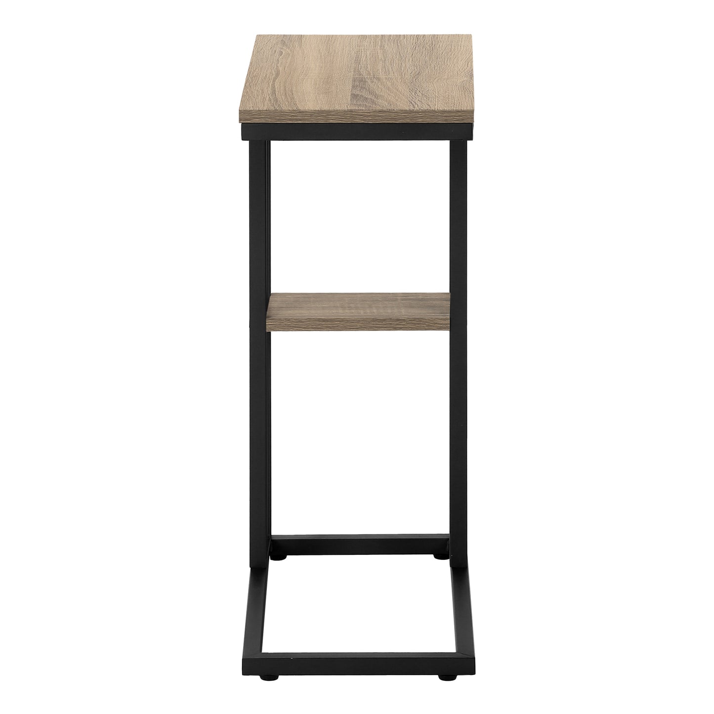 Modern side table with rustic oak finish and black metal frame