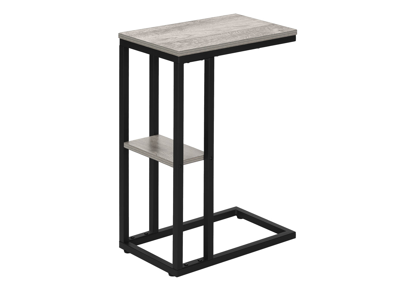 Modern Ctable with gray wood grain top and black metal frame perfect for small spaces