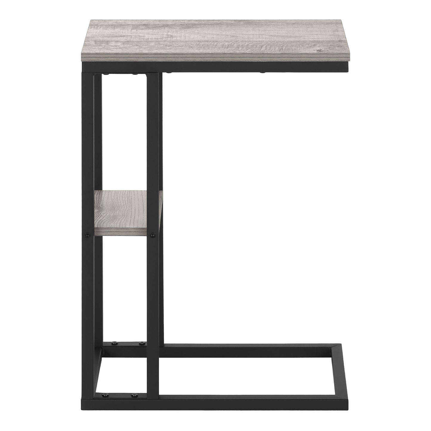 Industrial ctable with a weathered grey wood top and black metal frame ideal for small spaces