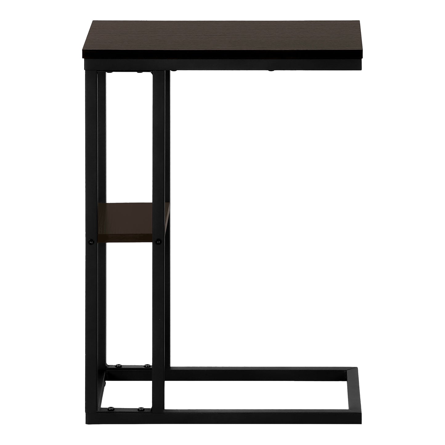 Modern ctable with dark wood top and black metal frame