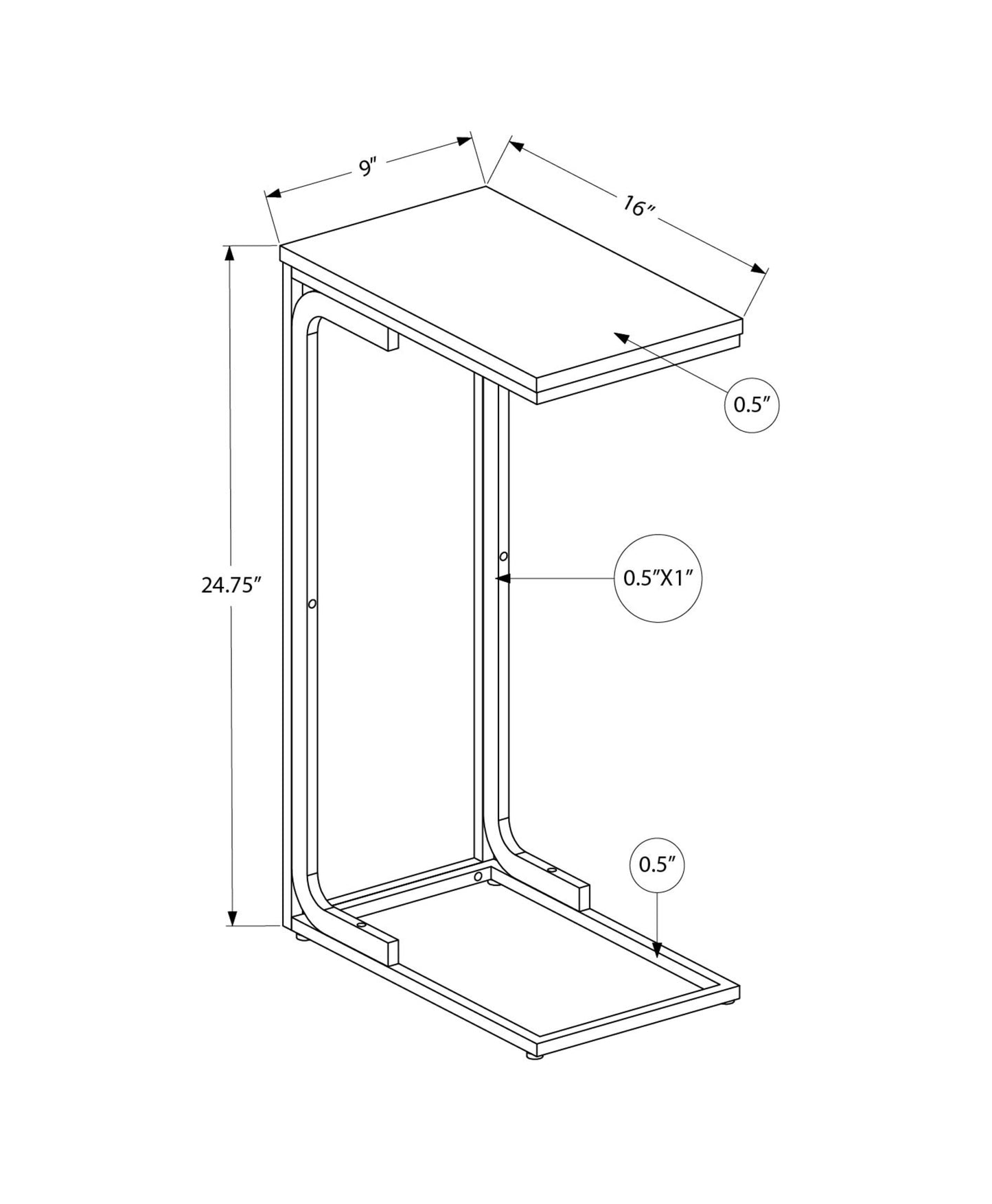Cshaped accent table blueprint with dimensions xx inches