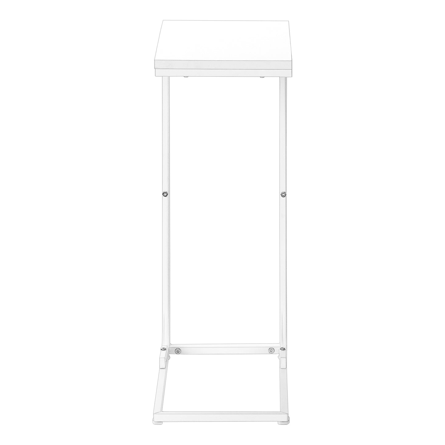 White minimalist side table with slender metal frame and clean white tabletop