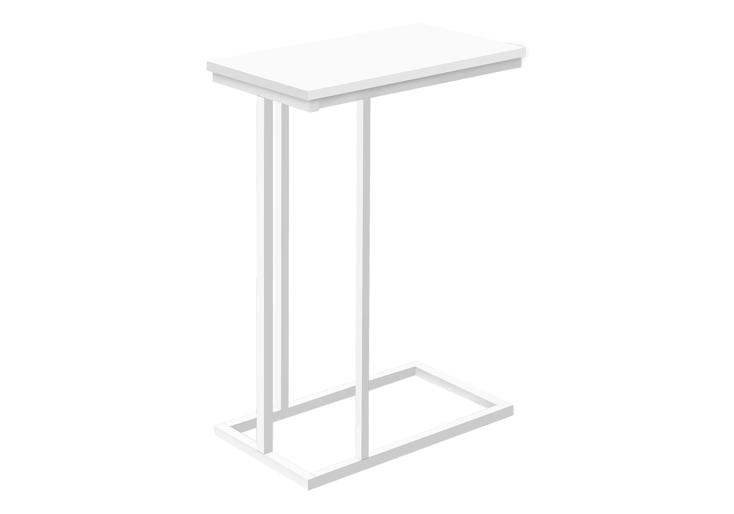 Sleek white Ctable with a metal frame perfect for side table use