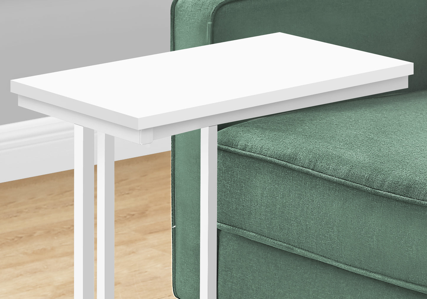 White Ctable with slim legs perfect for small living spaces