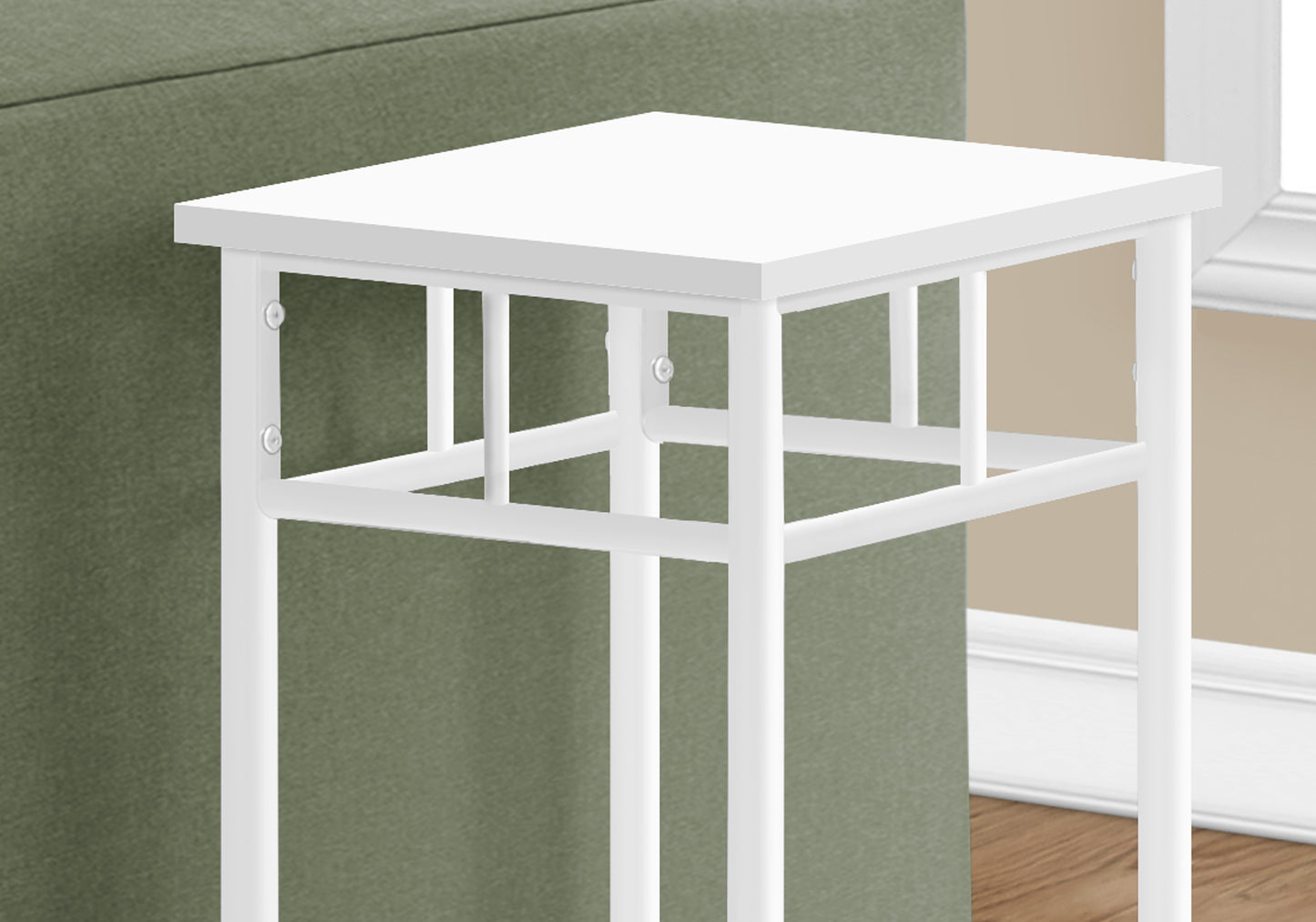 White metal side table with minimalist design perfect for small spaces