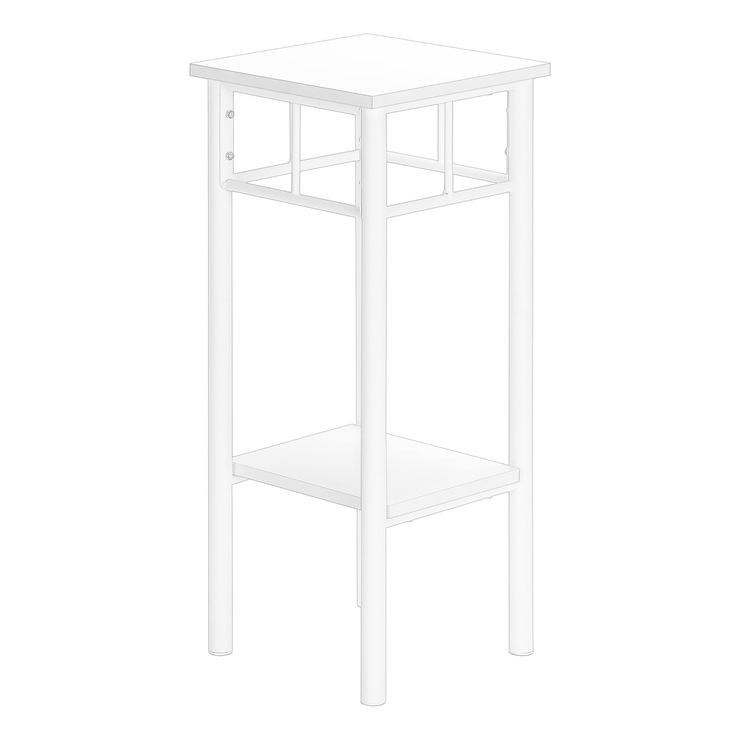 Minimalist white metal end table with two shelves ideal for small spaces