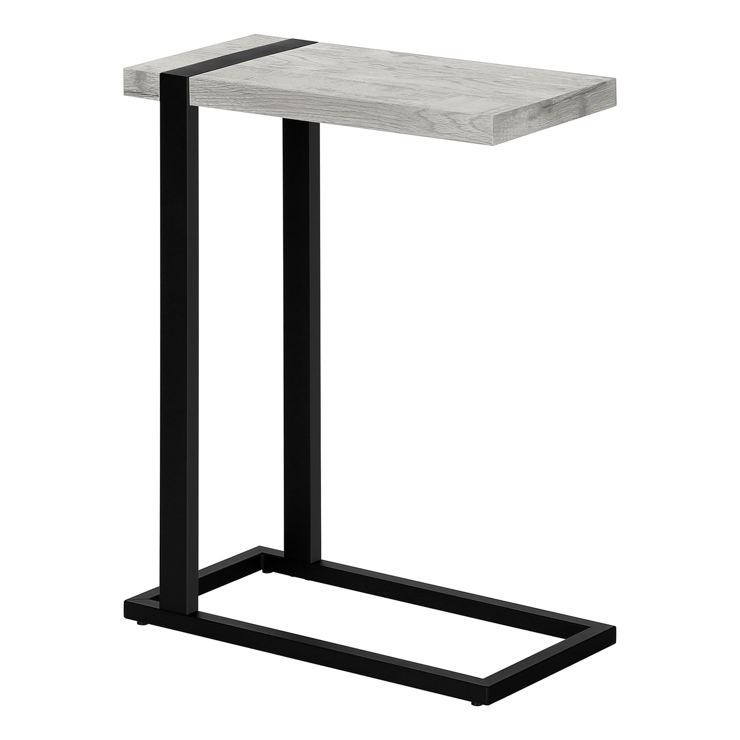 Gray washed wood C table with black metal base perfect accent furniture