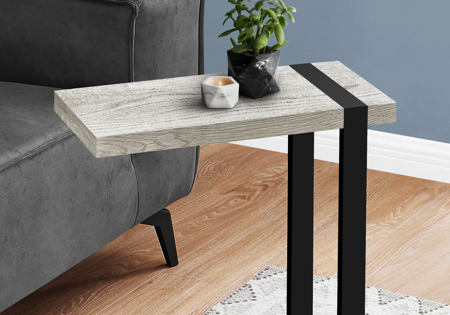 Gray washed wood Ctable with black metal legs modern design for living room