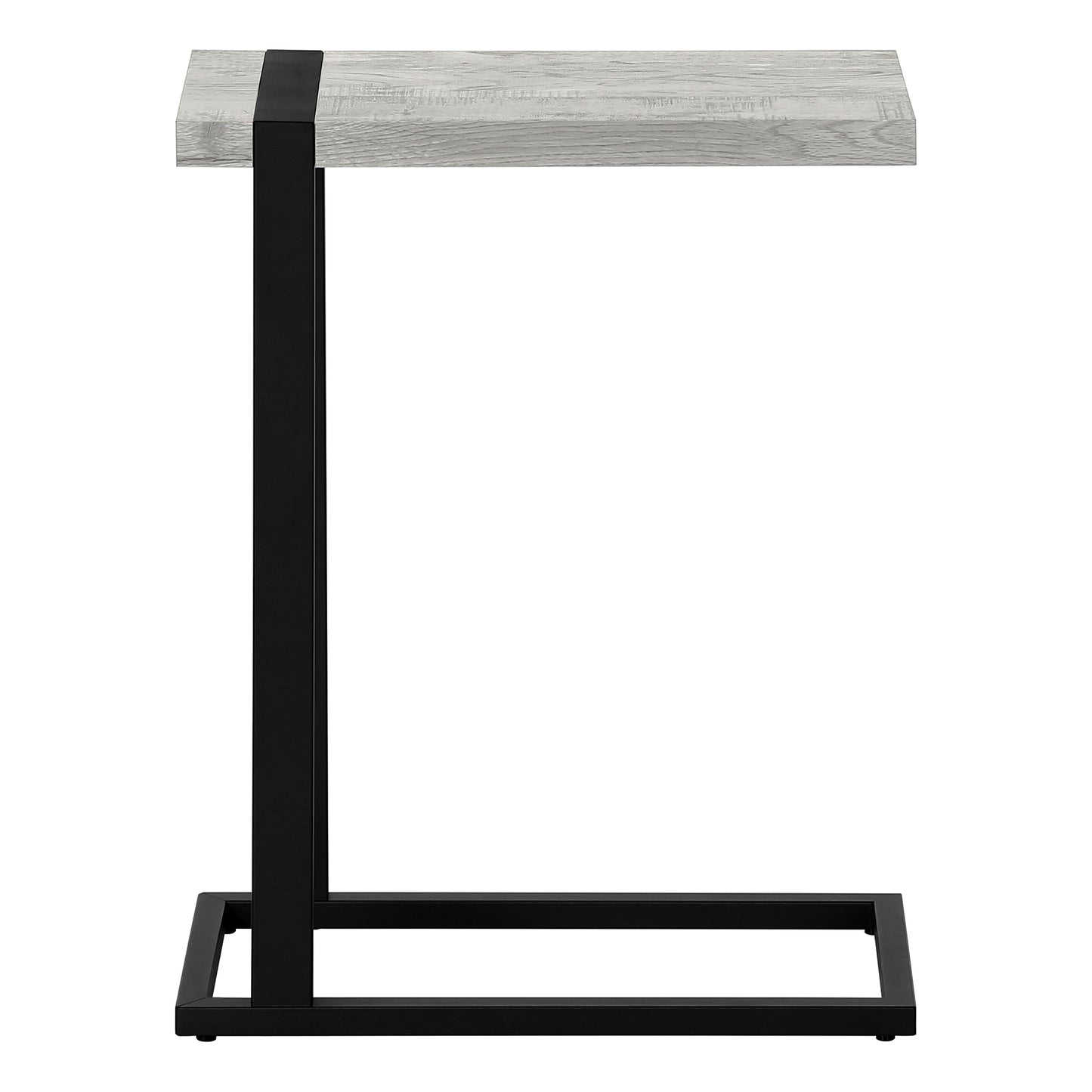 Modern C table with light wood grain top and black metal frame