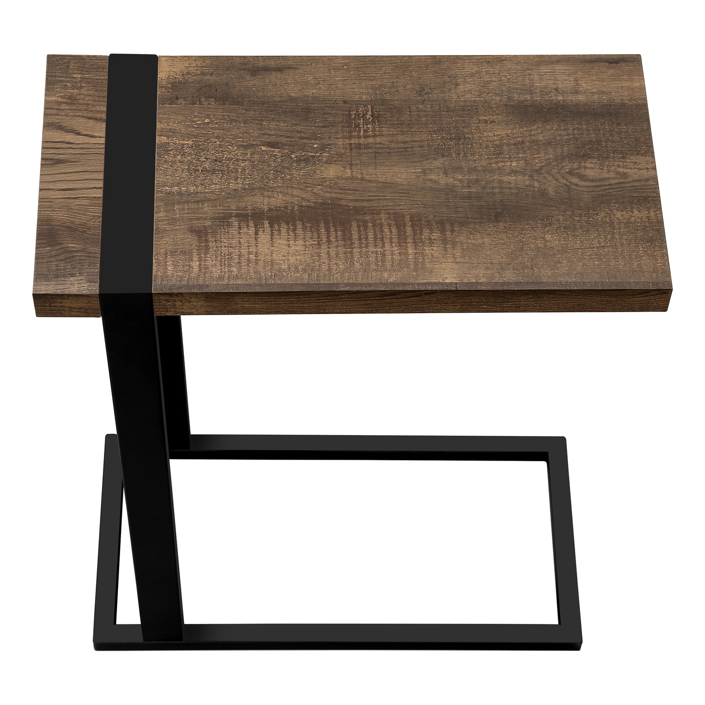 Rustic wood grain console table with black metal frame and legs for modern living spaces