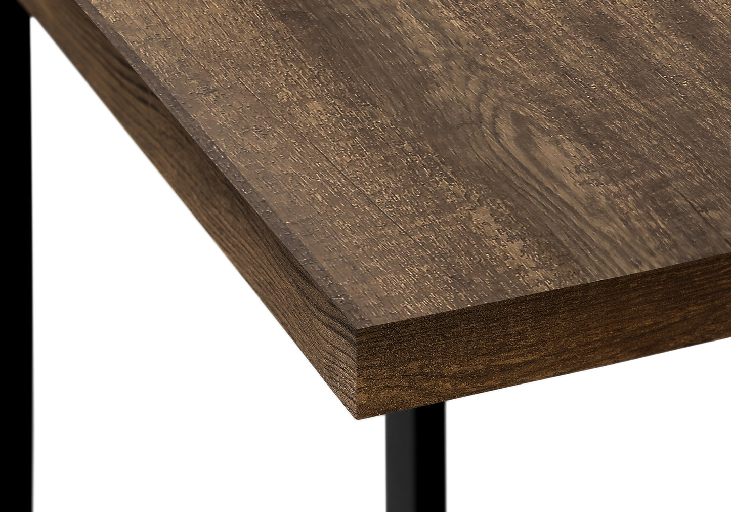 Rustic brown wood grain tabletop with black metal leg ideal for office desks