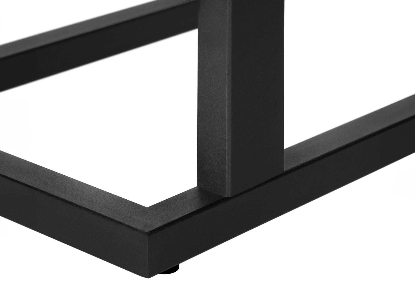 Closeup of black metal table legs with clean lines for a modern aesthetic