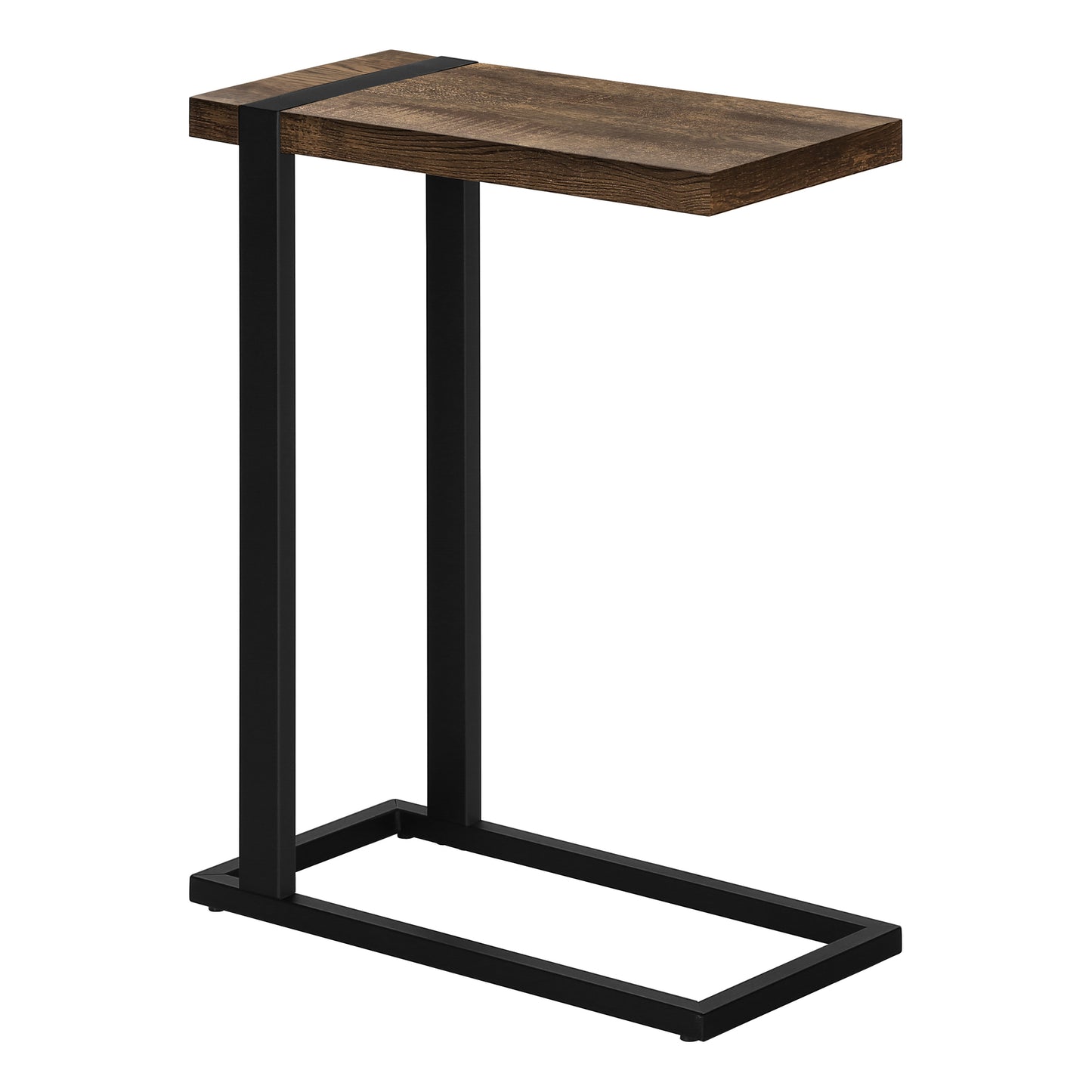 Modern Ctable with dark wood grain top and black metal frame