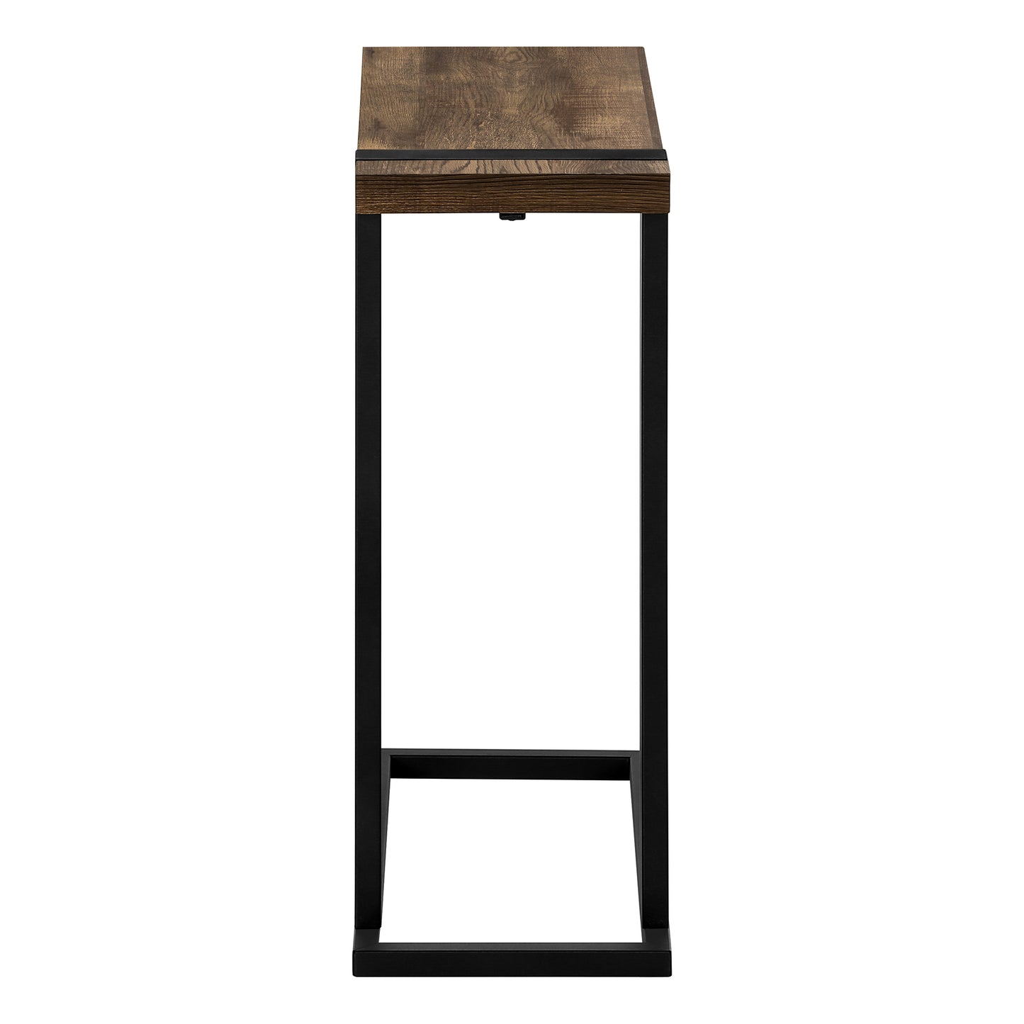 Rustic oak veneer console table with black metal frame
