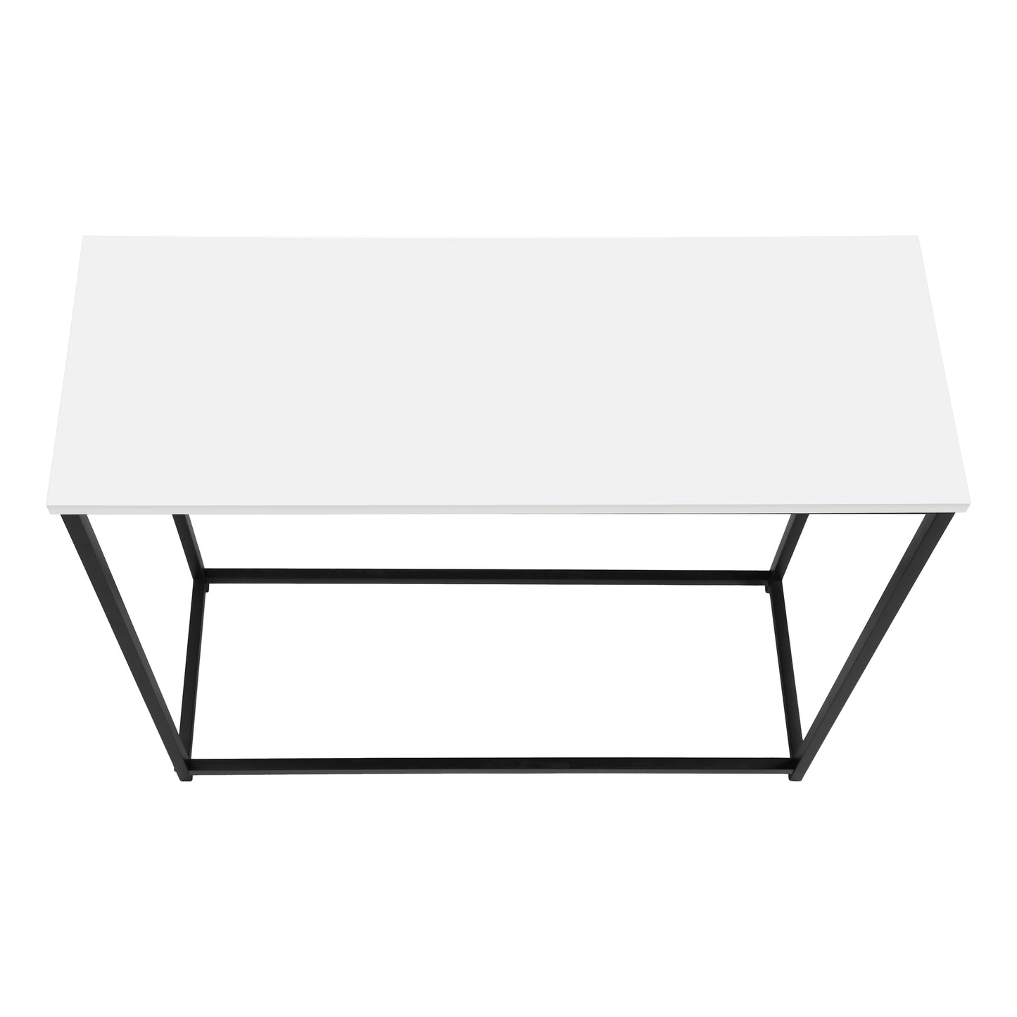 Modern white rectangular coffee table with black metal frame ideal for living room decor