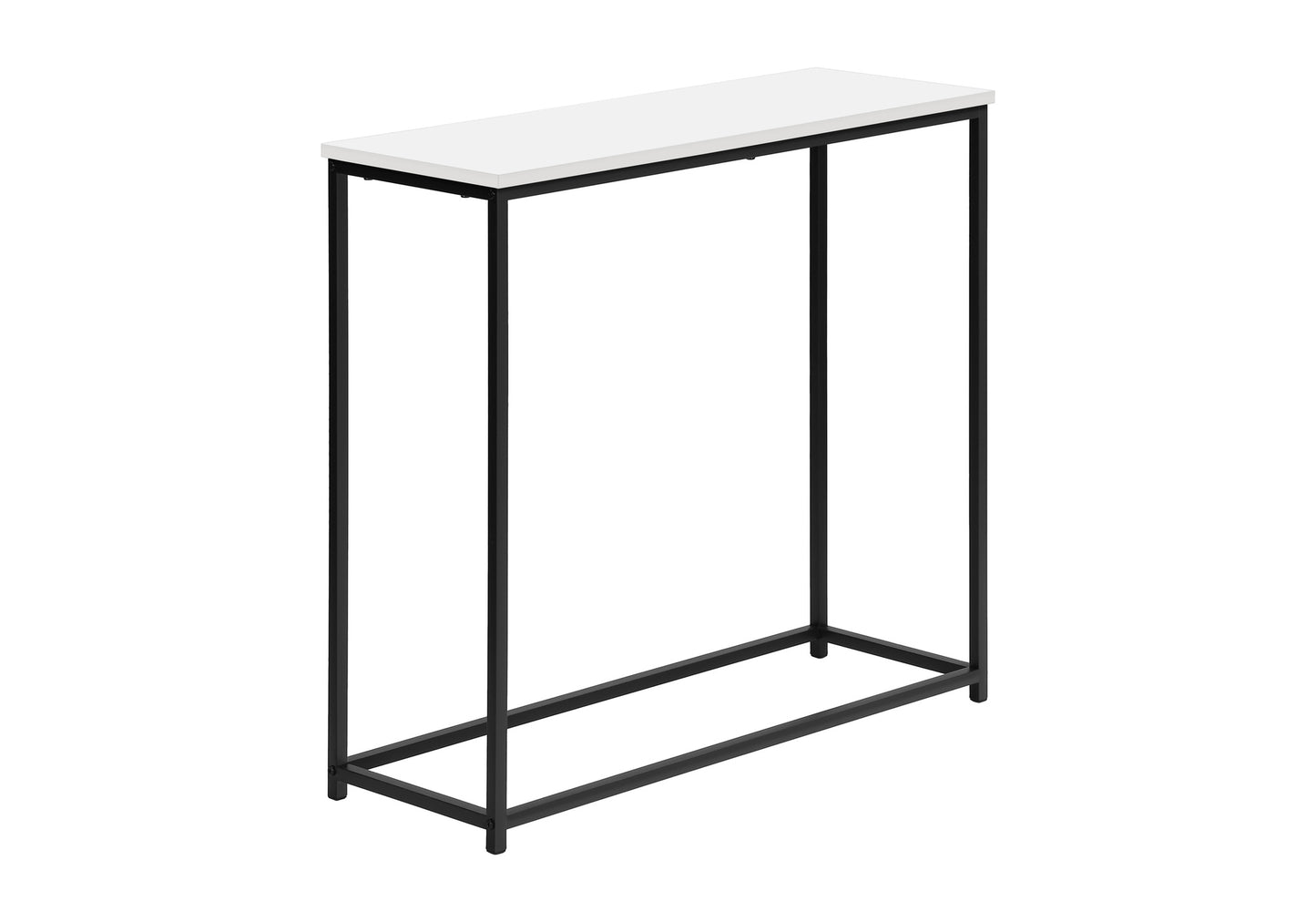 Modern white marble top console table with black metal frame slim profile