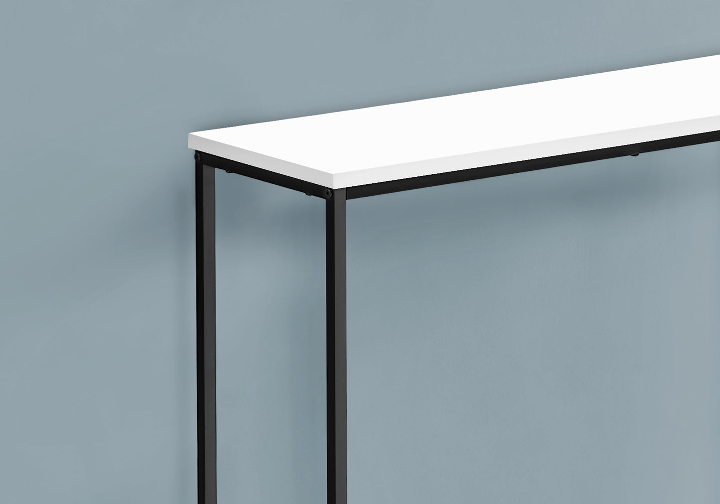 Sleek white console table with black metal legs modern entryway furniture
