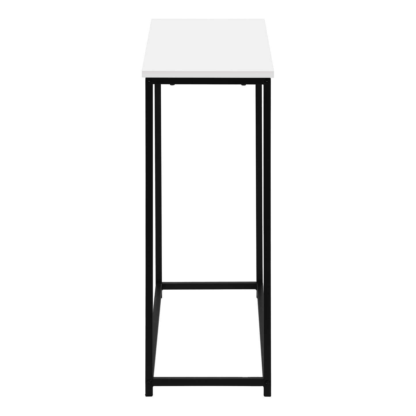 White minimalist console table with sleek black metal frame ideal for entryways