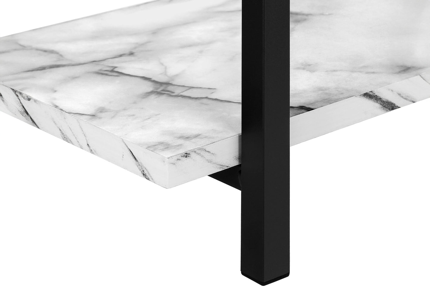 White faux marble shelf with black metal leg contemporary shelf design
