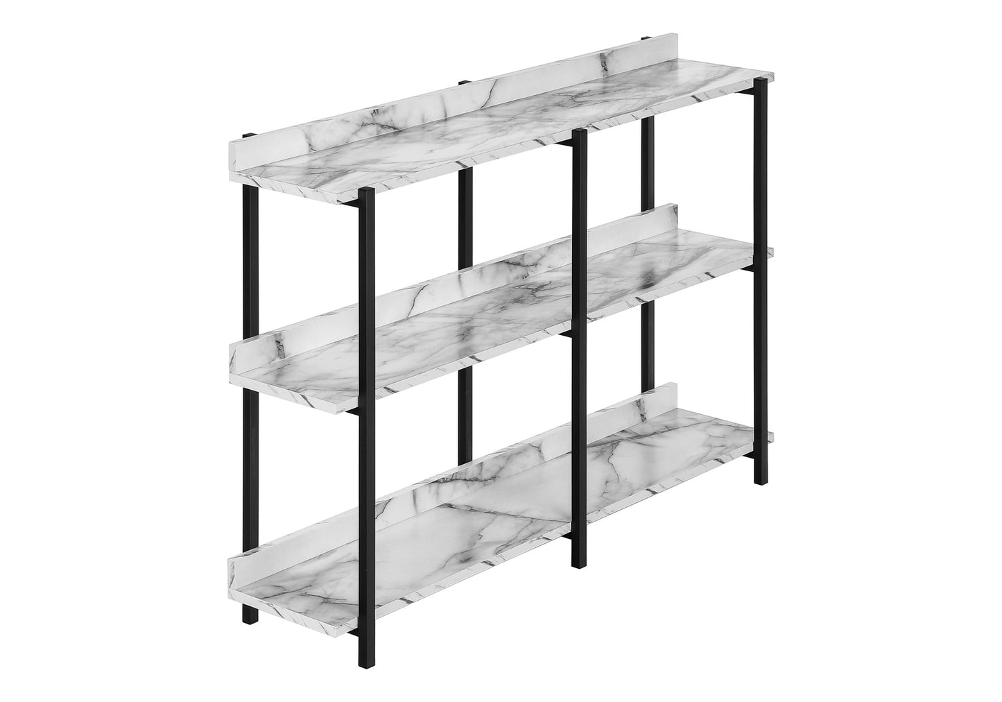 Modern marble effect bookshelf with black metal frame perfect for display