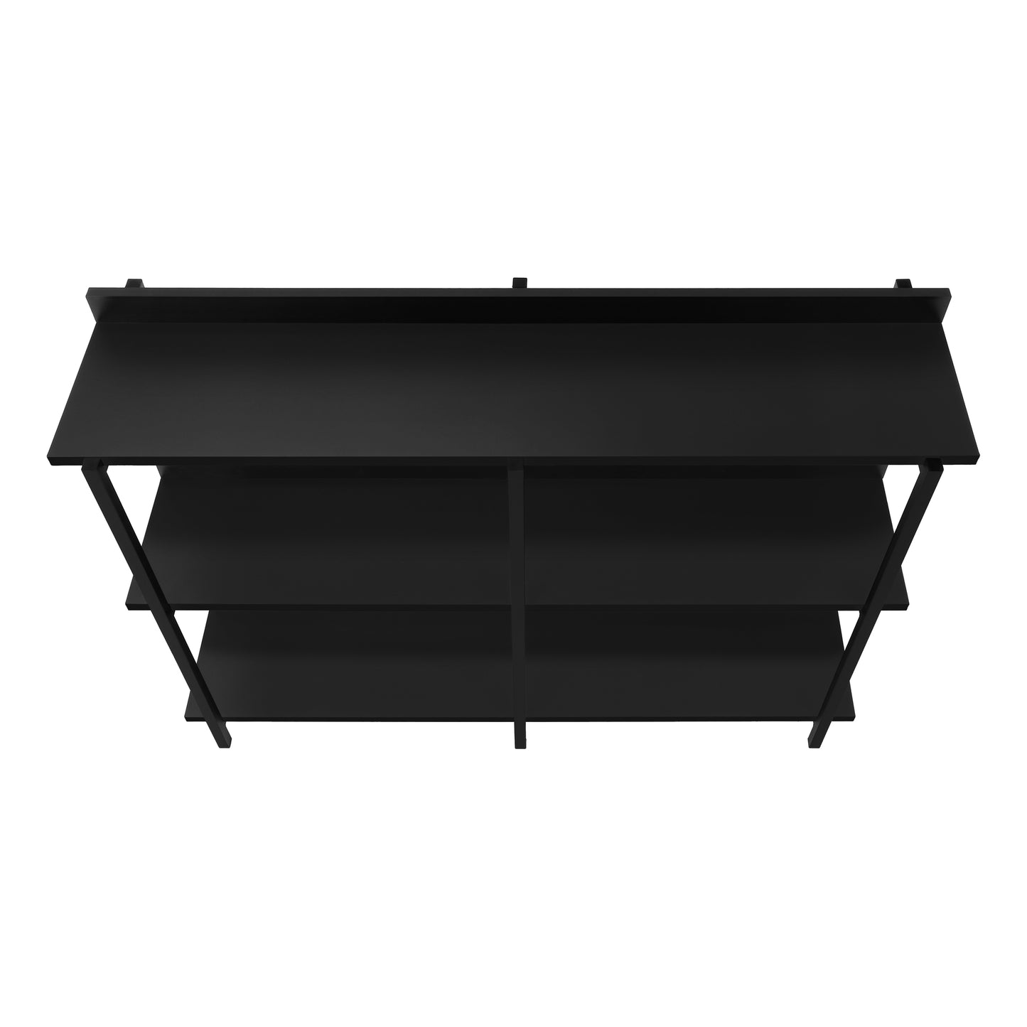 Black metal shelf media console with open design for entertainment setup