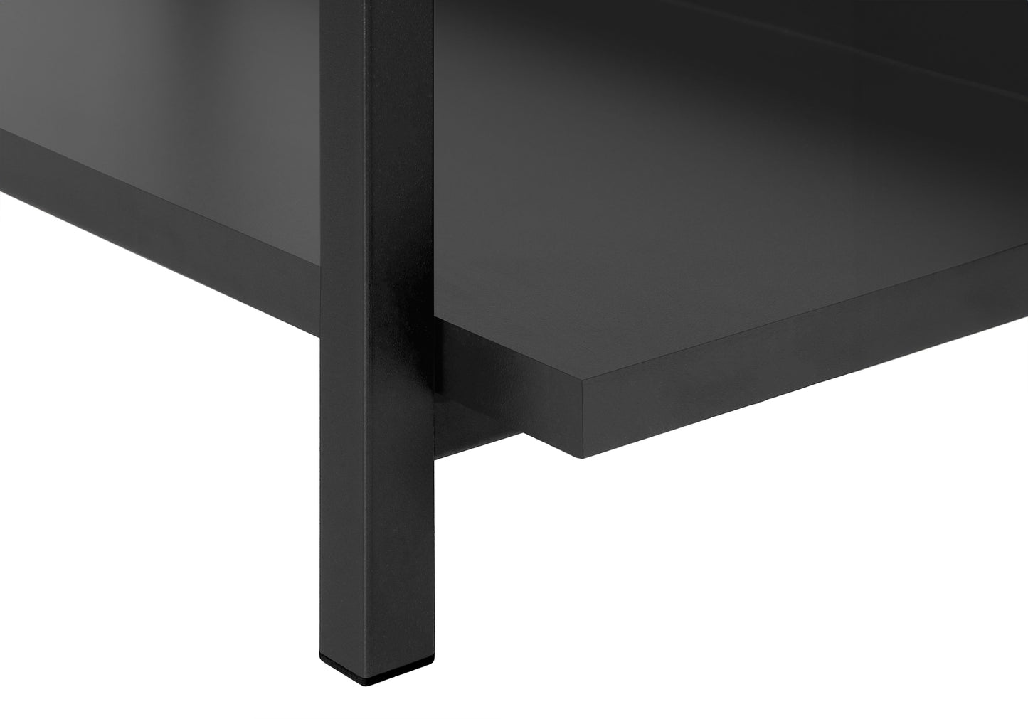 Black metal side table with minimalist design and sturdy square leg