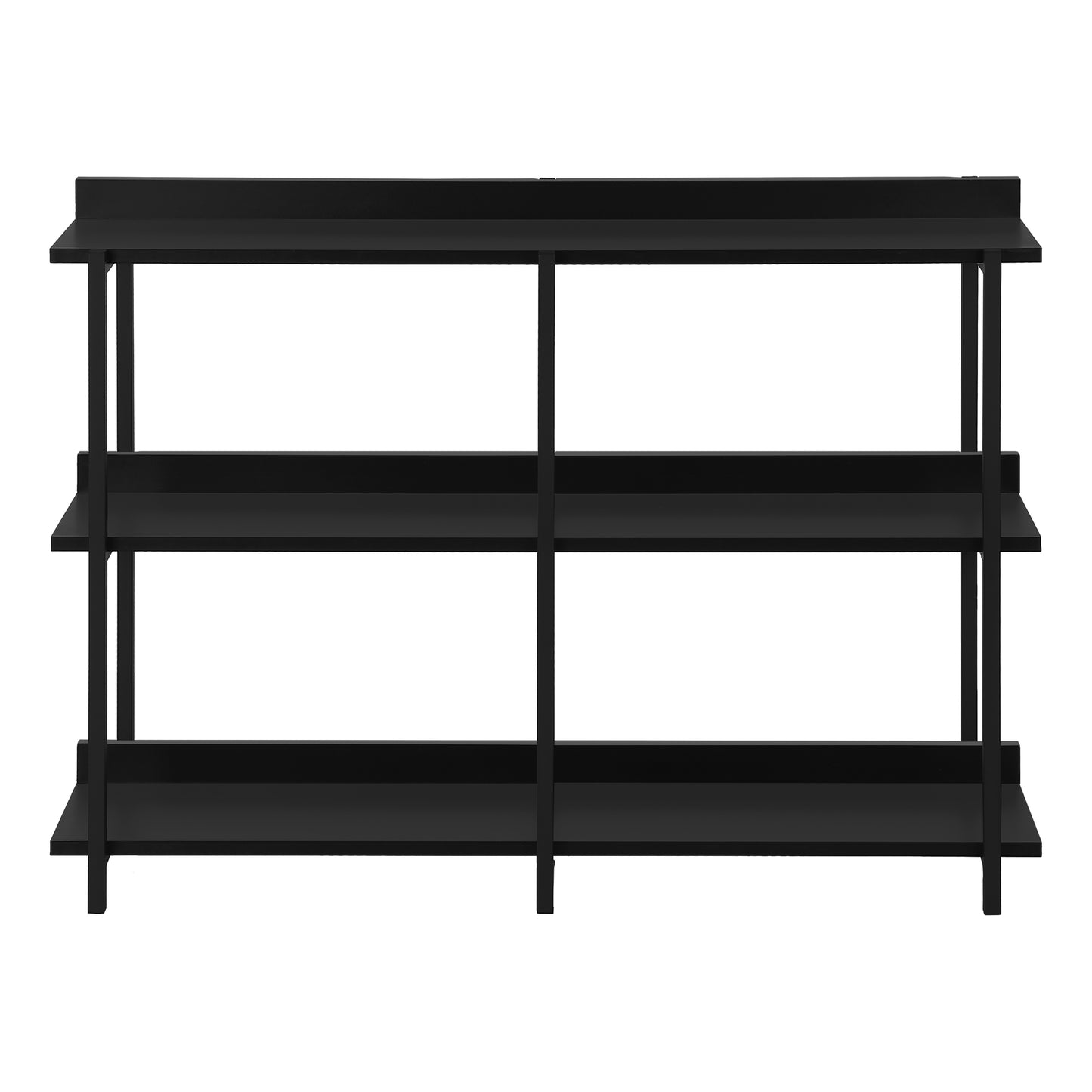 Minimalist black metal shelving unit with three tiers for home organization