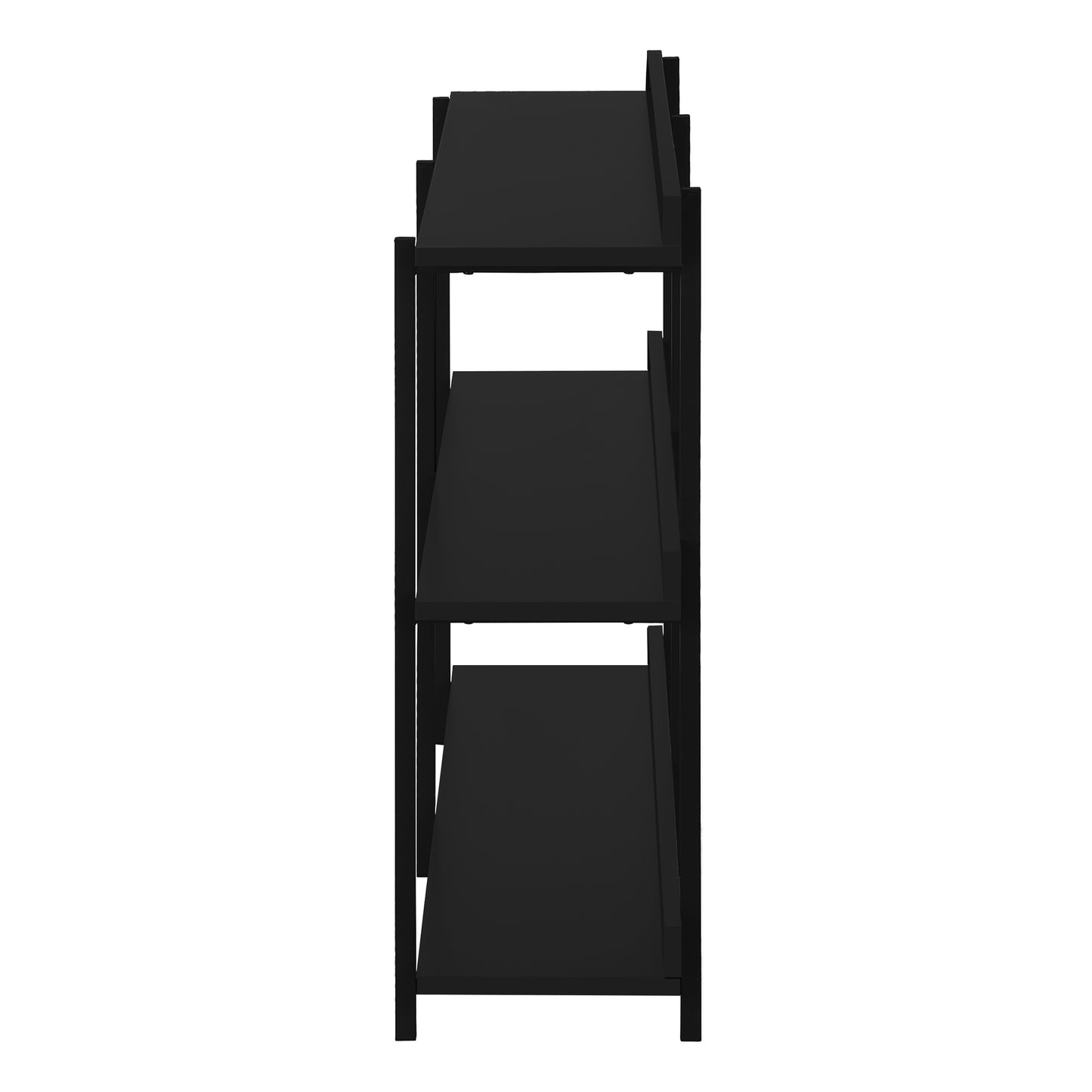 Black metal threetier shelving unit with modern design for home organization
