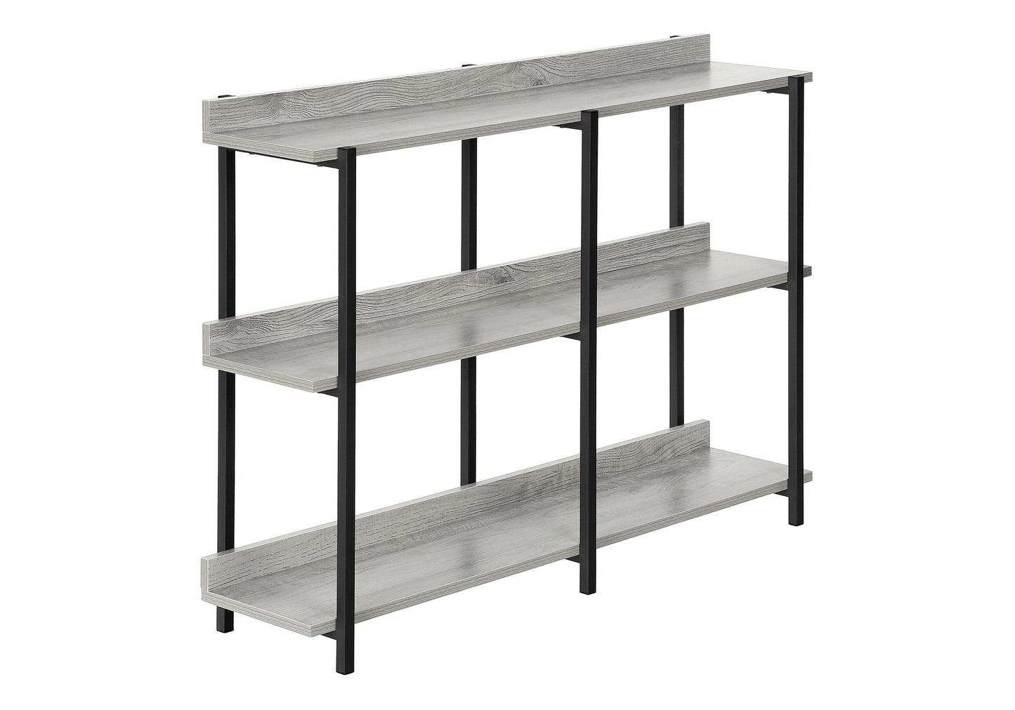 Modern grey wood shelf bookshelf with black metal frame for home organization
