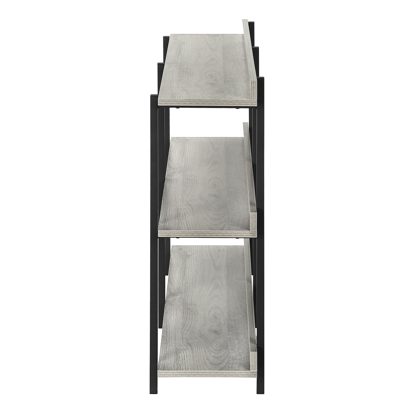 Rustic grey wood and black metal threetier bookshelf for home decor