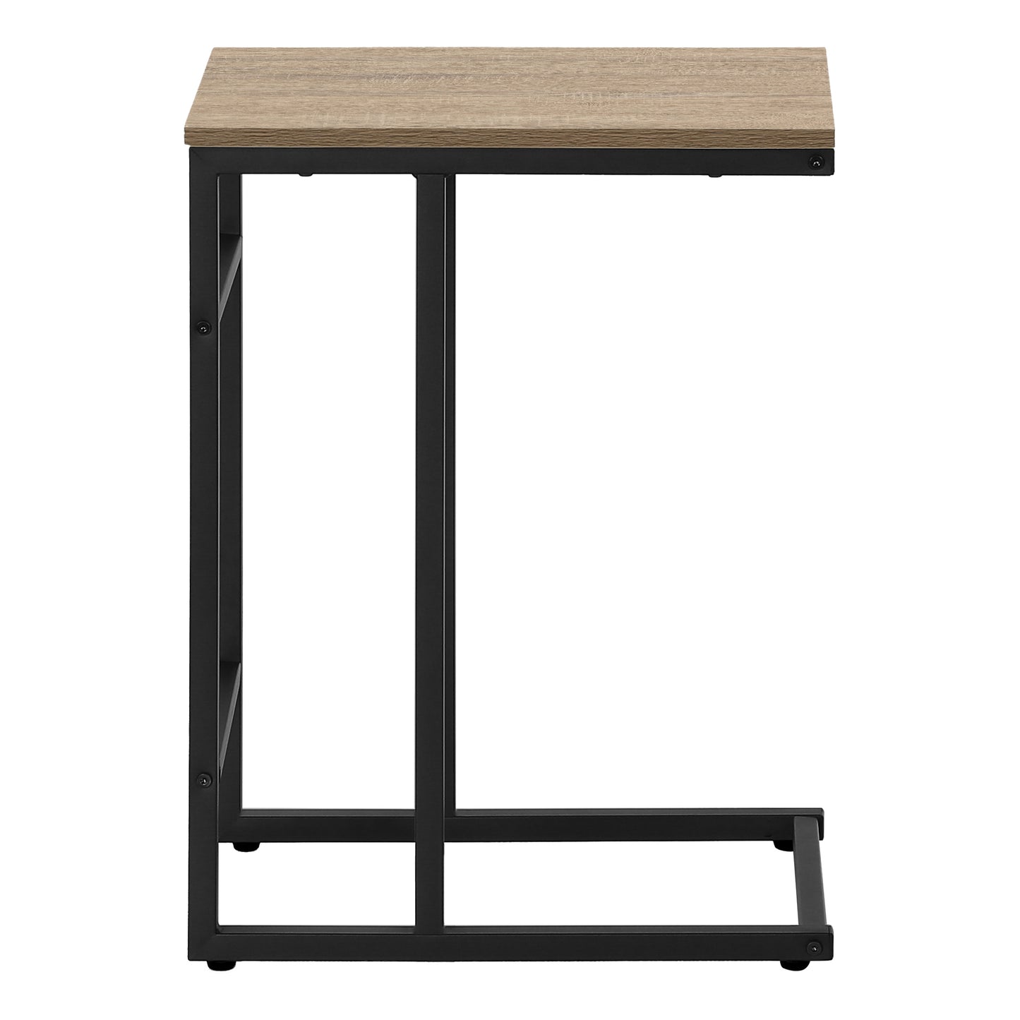Modern ctable with light oak wood top and black metal frame