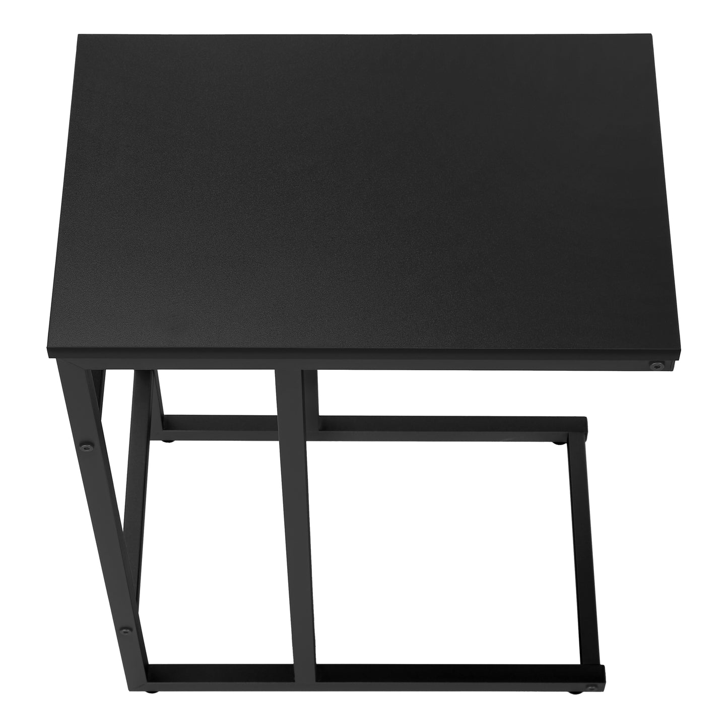 Minimalist black side table with a matte finish and sleek metal frame