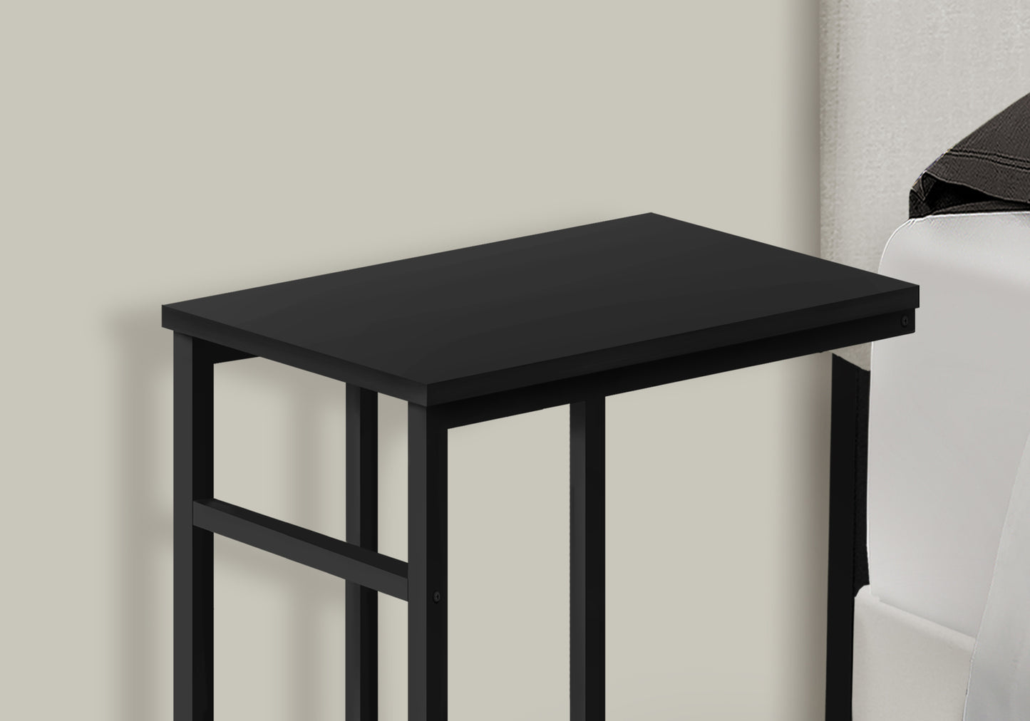 Black narrow bedside table with metal frame modern design