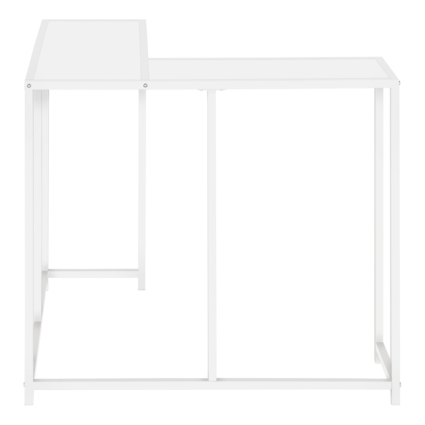 White metal Lshaped computer desk with clean lines and open frame design