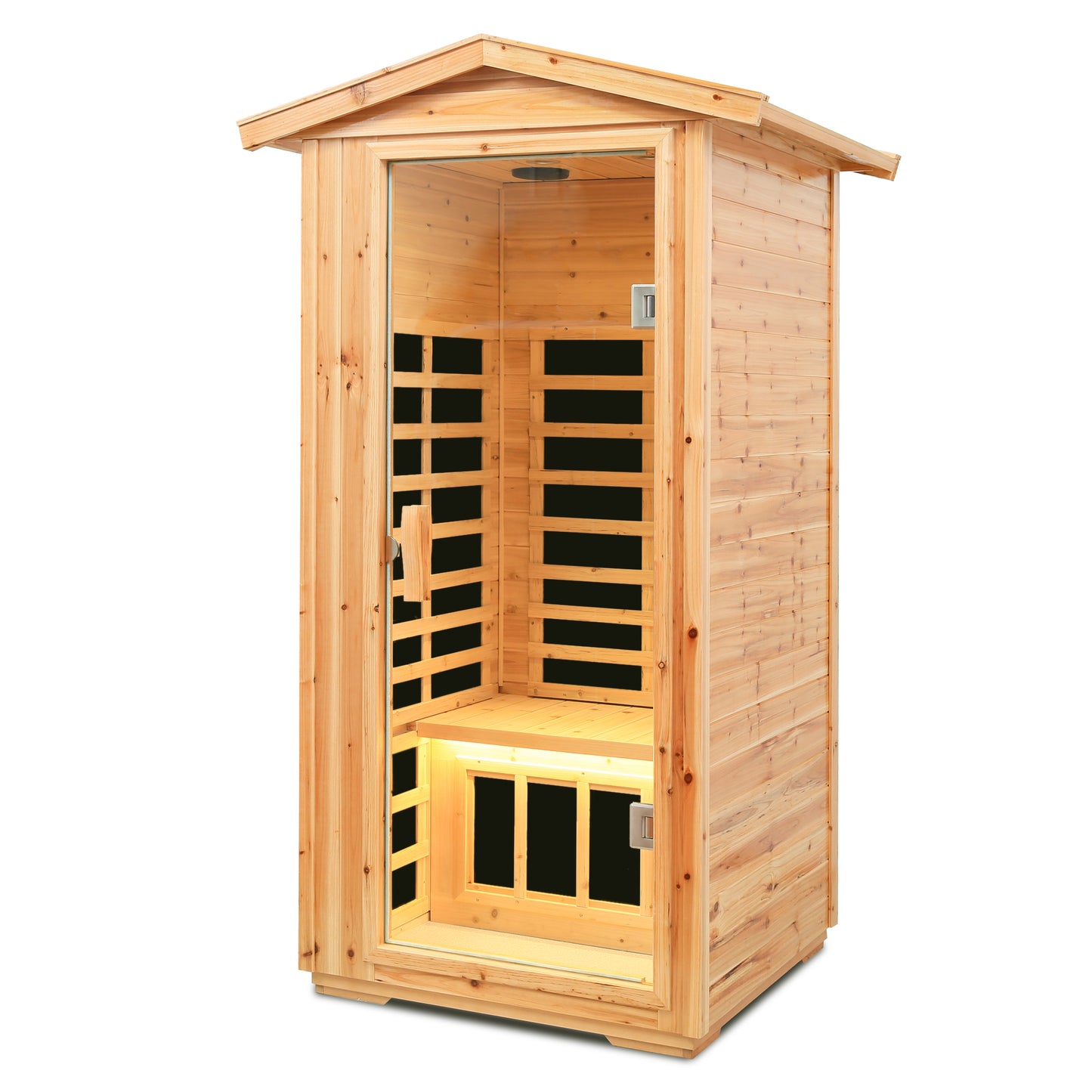 Natural wood infrared sauna with glass door single person cabin for home use