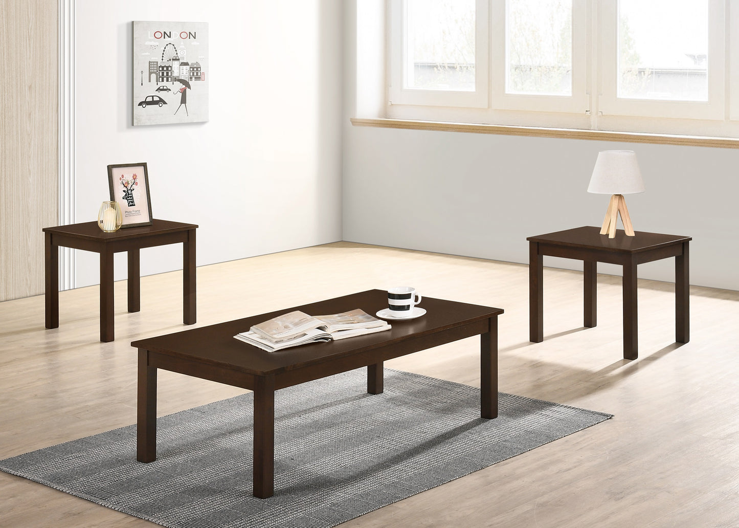 TREATLIFE HOME Elegant 3-Piece Coffee Table Set with 1 Coffee Table and 2 End Tables for Living Room, Walnut/Brown Color