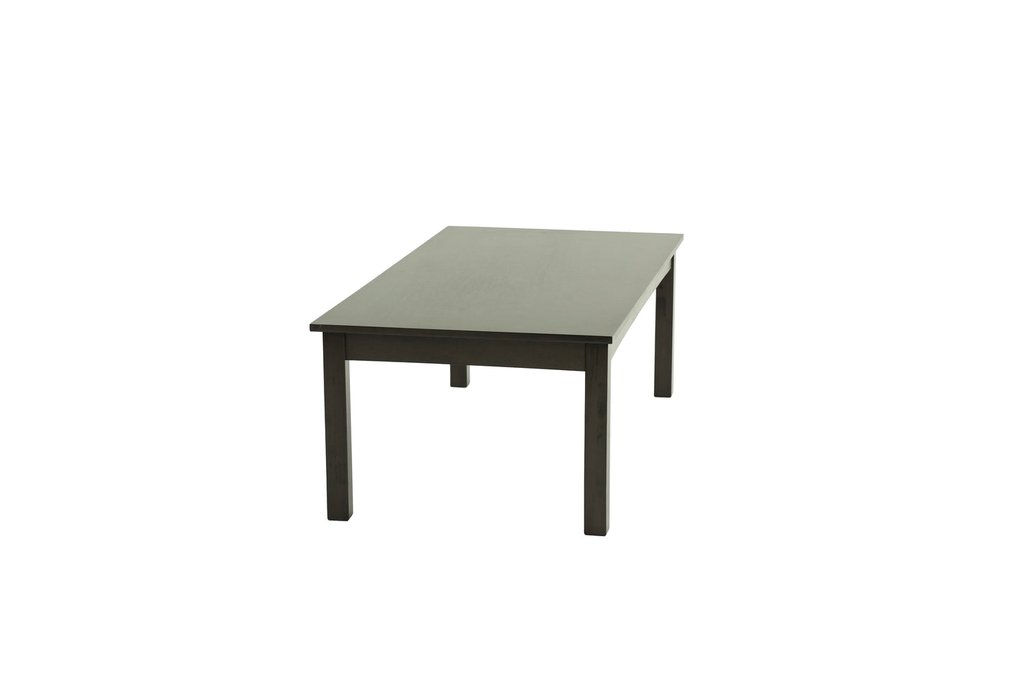 Dark wood dining table with simple rectangular design and four sturdy legs