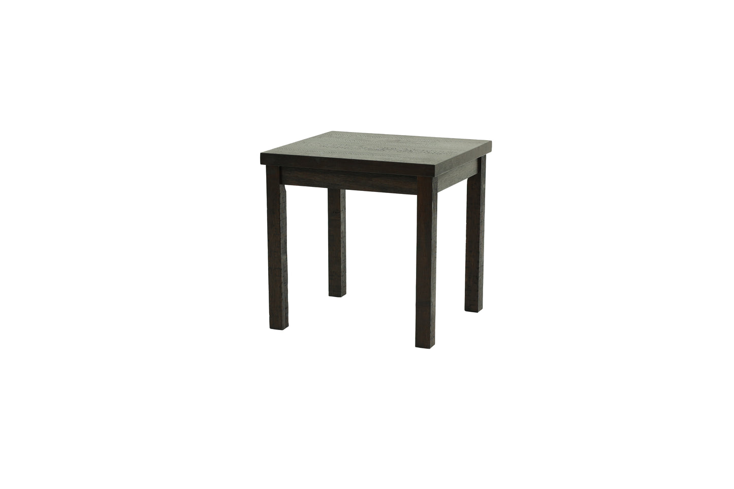 Dark wood square side table with textured top and sturdy legs