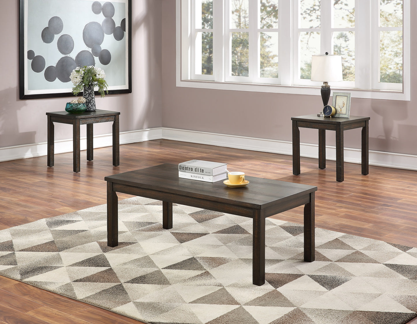 TREATLIFE HOME Espresso Color 3-Piece Coffee Table Set, Classic Design with 1 Coffee Table and 2 End Tables for Living Room