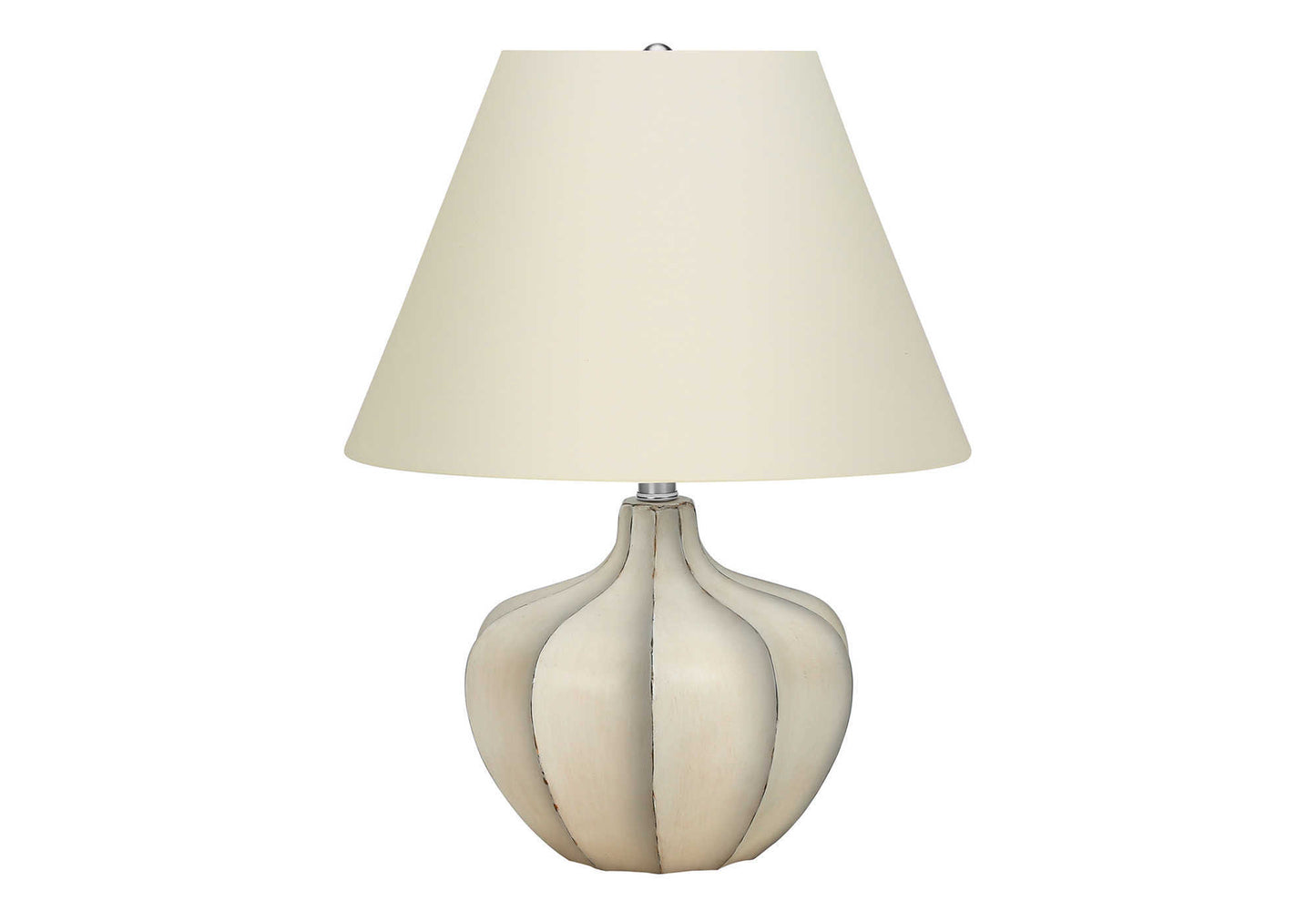 Cream distressed ceramic pumpkin table lamp with ivory conical shade