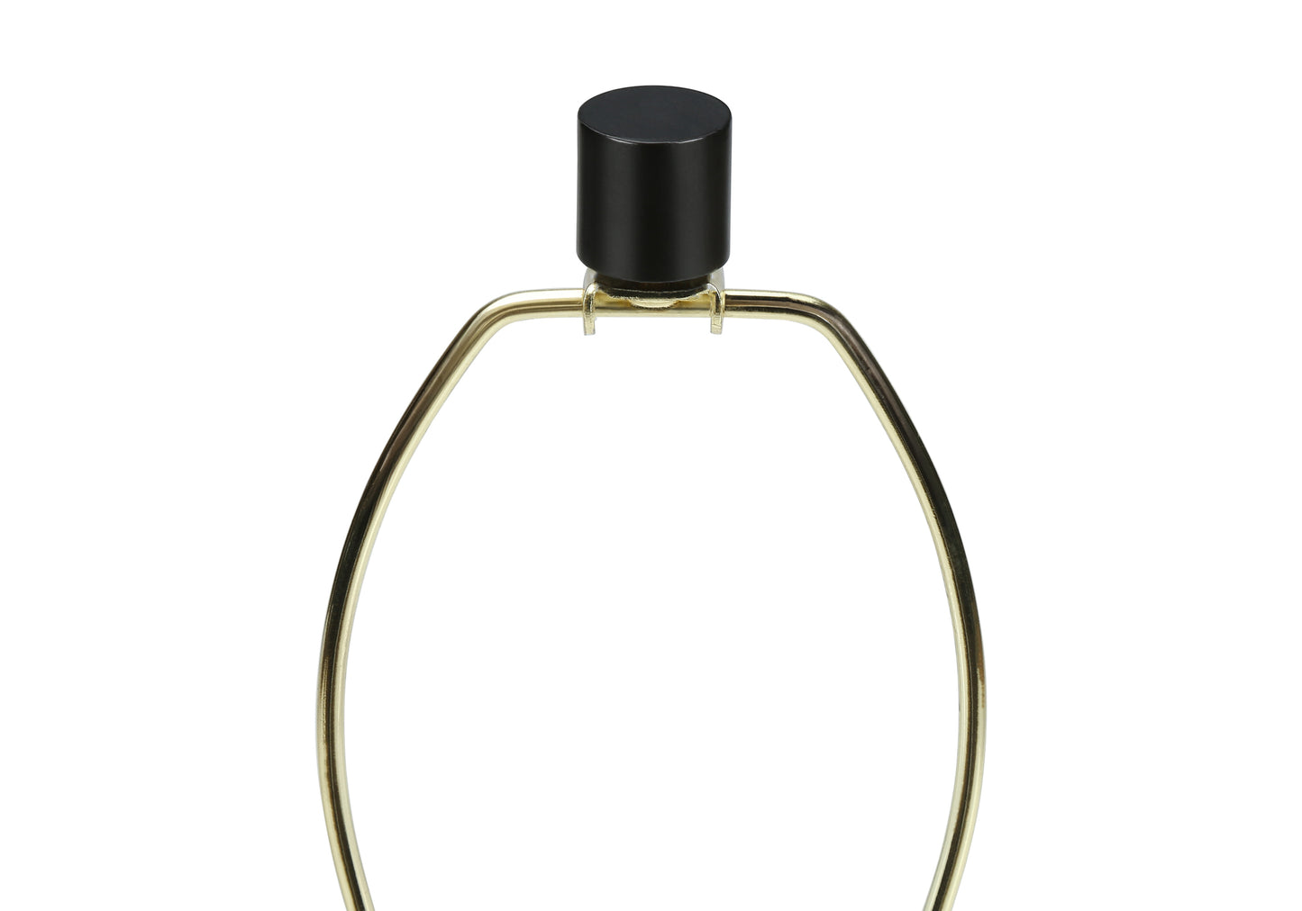 Brass lamp harp with black finial for table lamp shade attachment