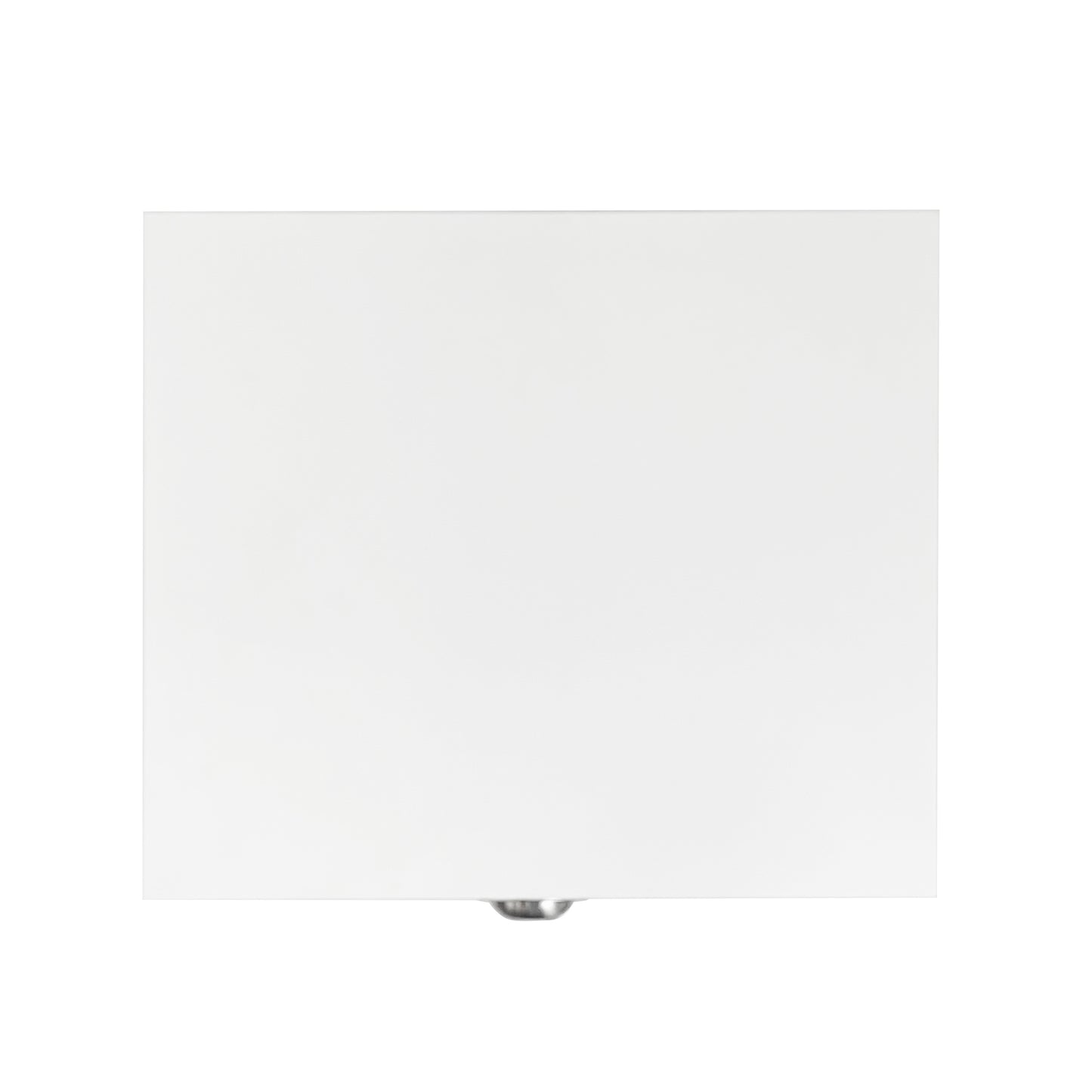 White square storage box with metal base