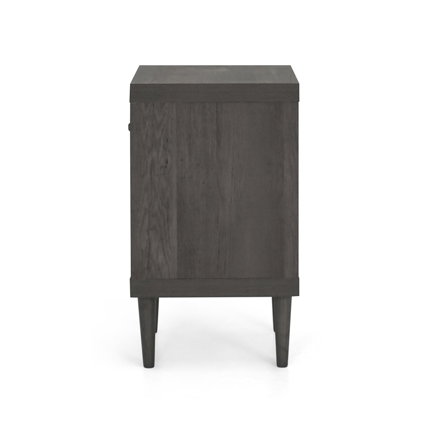 Gray wood nightstand with tapered legs