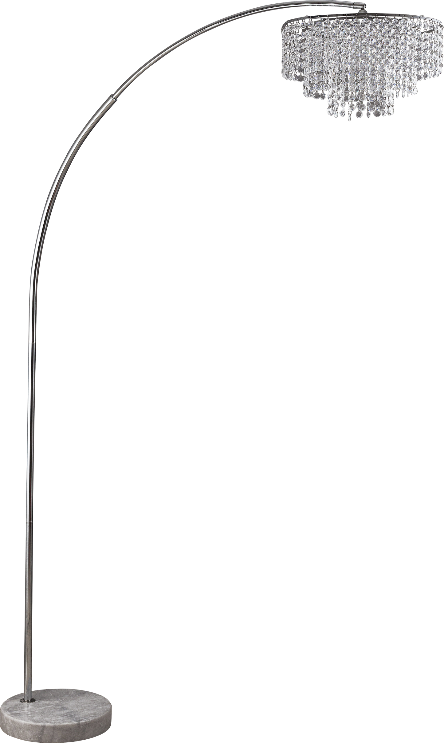 Modern arc floor lamp with crystal chandelier shade and marble base