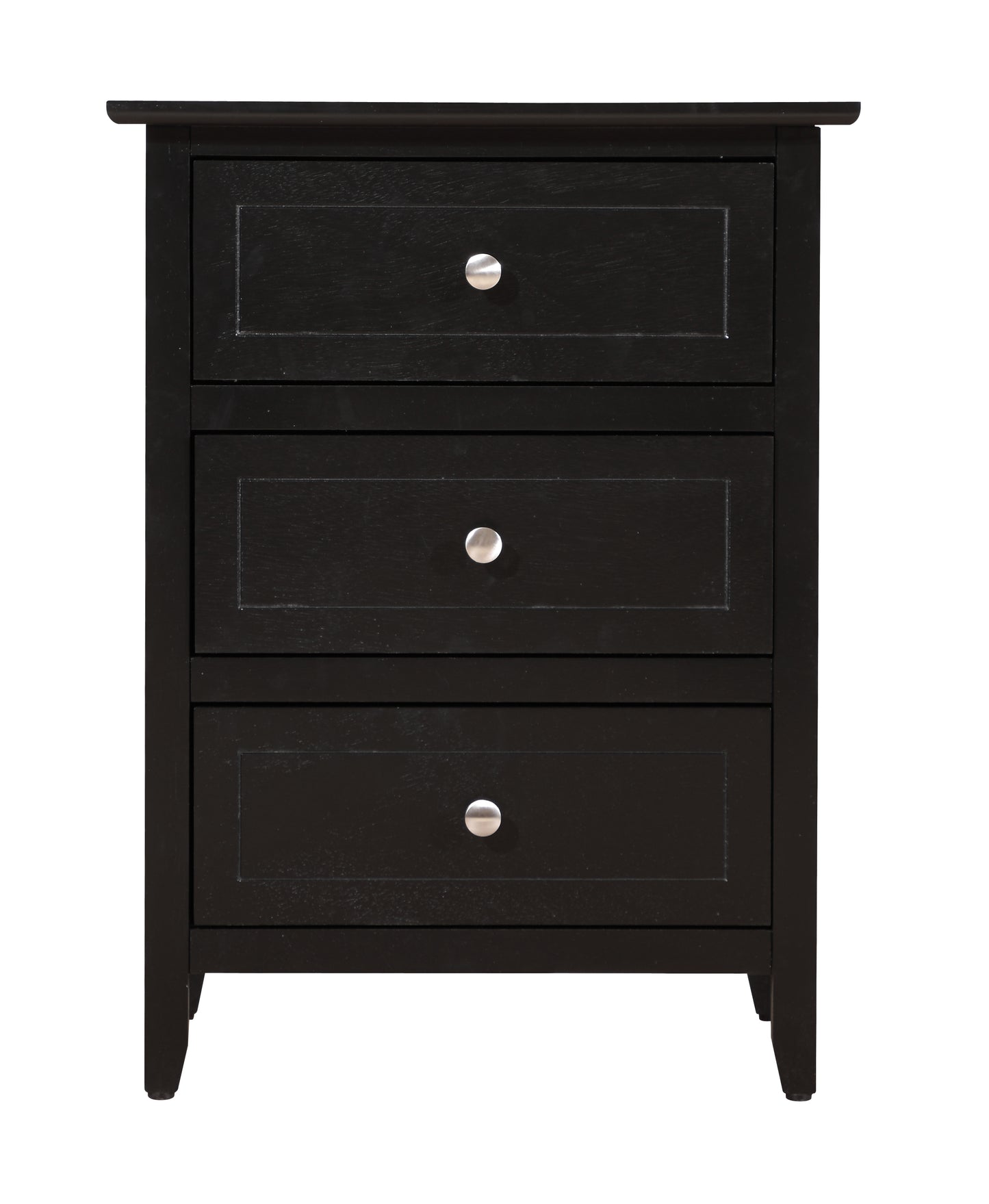 Classic black threedrawer nightstand with silver knobs