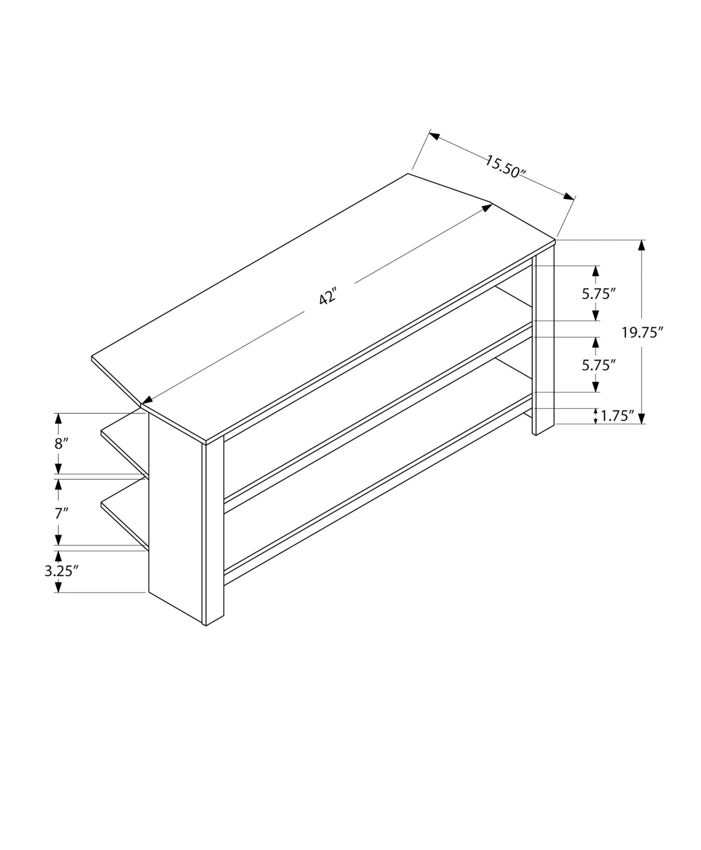 Modern white media console with three shelves and open storage compartments
