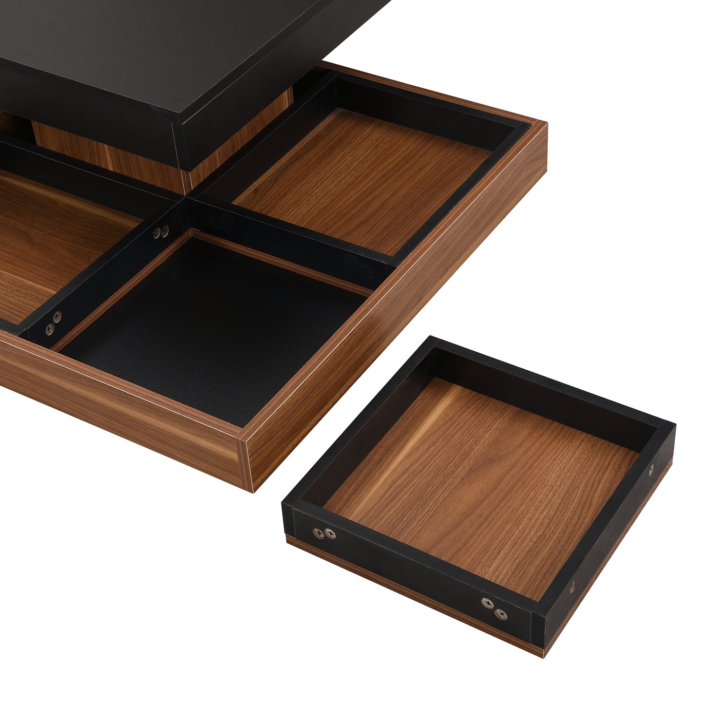Sleek black and walnut modern desk organizer with pullout drawer and compartments