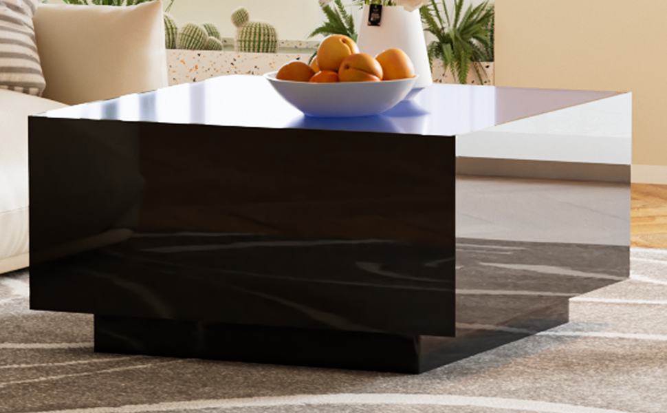 Sleek black highgloss coffee table with modern square design and integrated storage